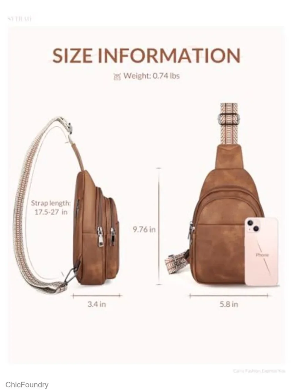 Faux Leather Sling Bag Crossbody Chest Travel Purse